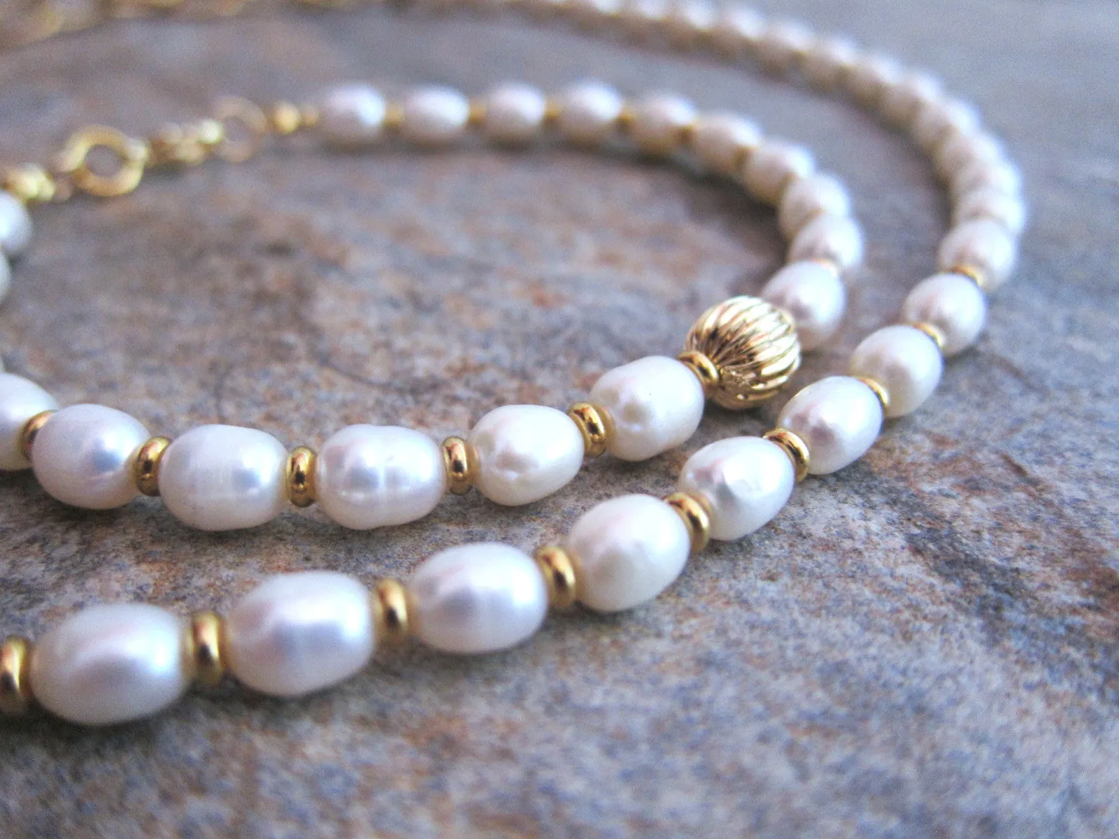 Bora Bora Freshwater Pearl, Stainless Gold Chain Necklace - June Birthstone