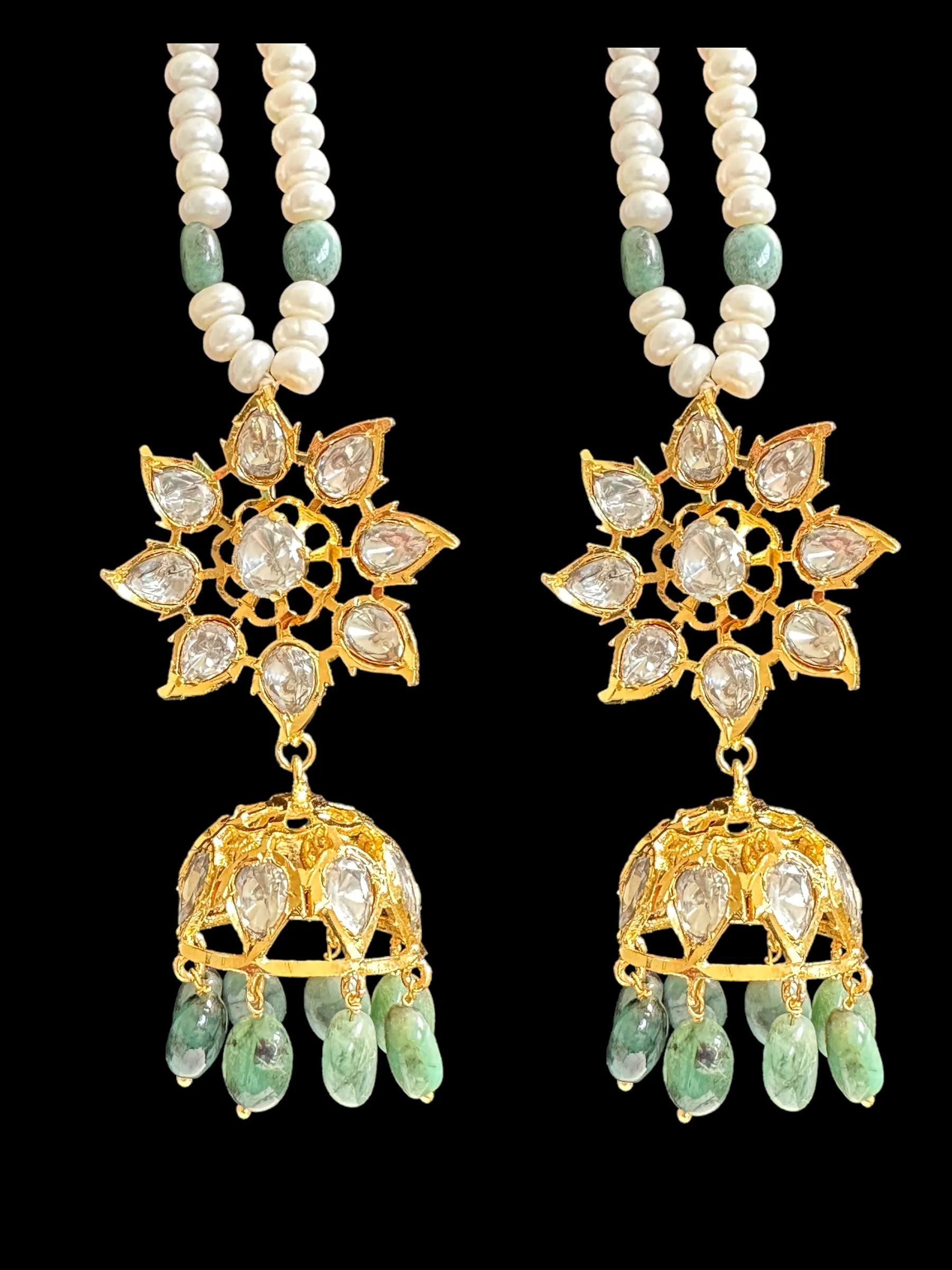 BR310 Bridal jadavi lacha , satlada  in moissanite and emeralds ( SHIPS IN 2 WEEKS )