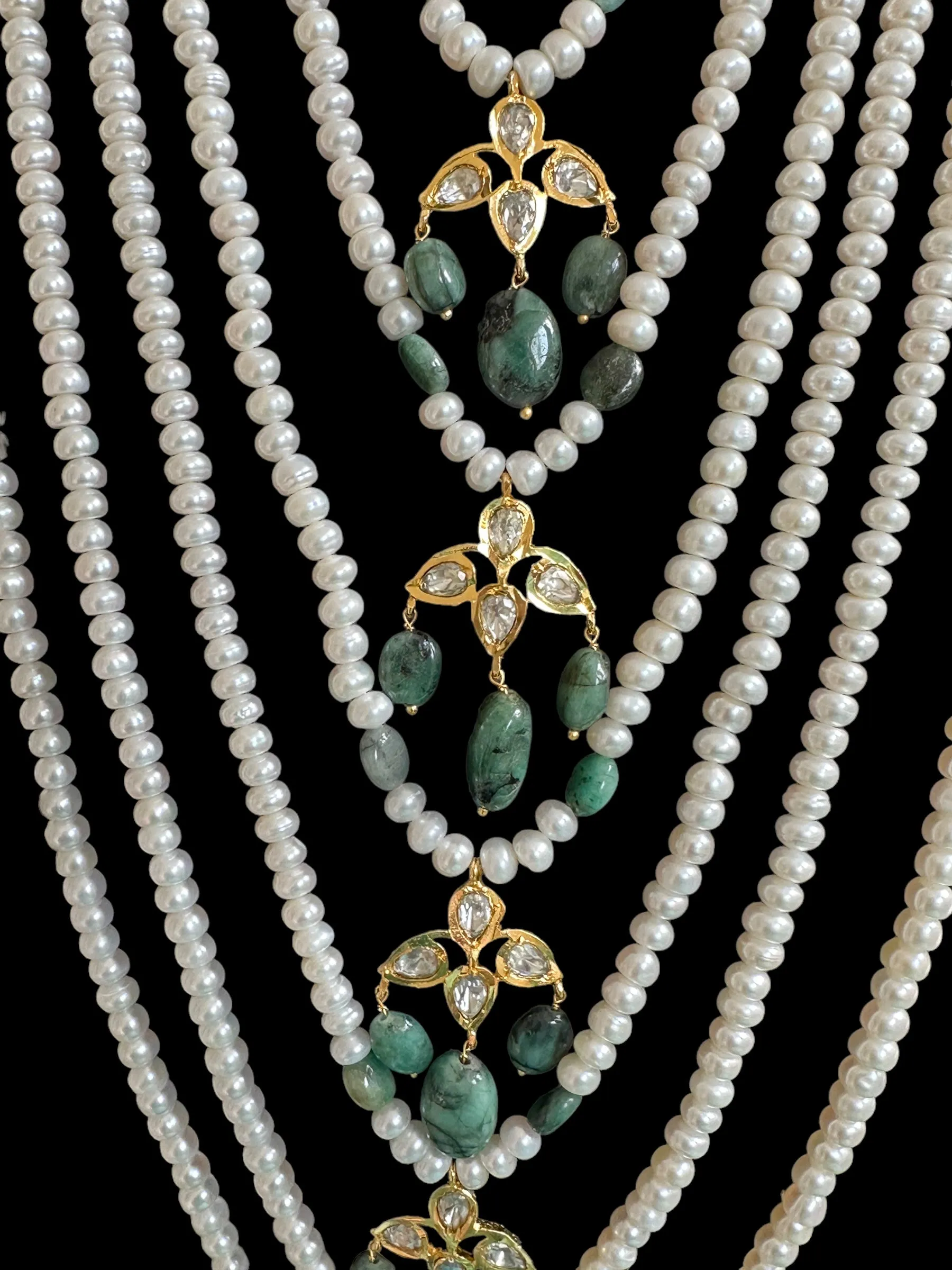 BR310 Bridal jadavi lacha , satlada  in moissanite and emeralds ( SHIPS IN 2 WEEKS )