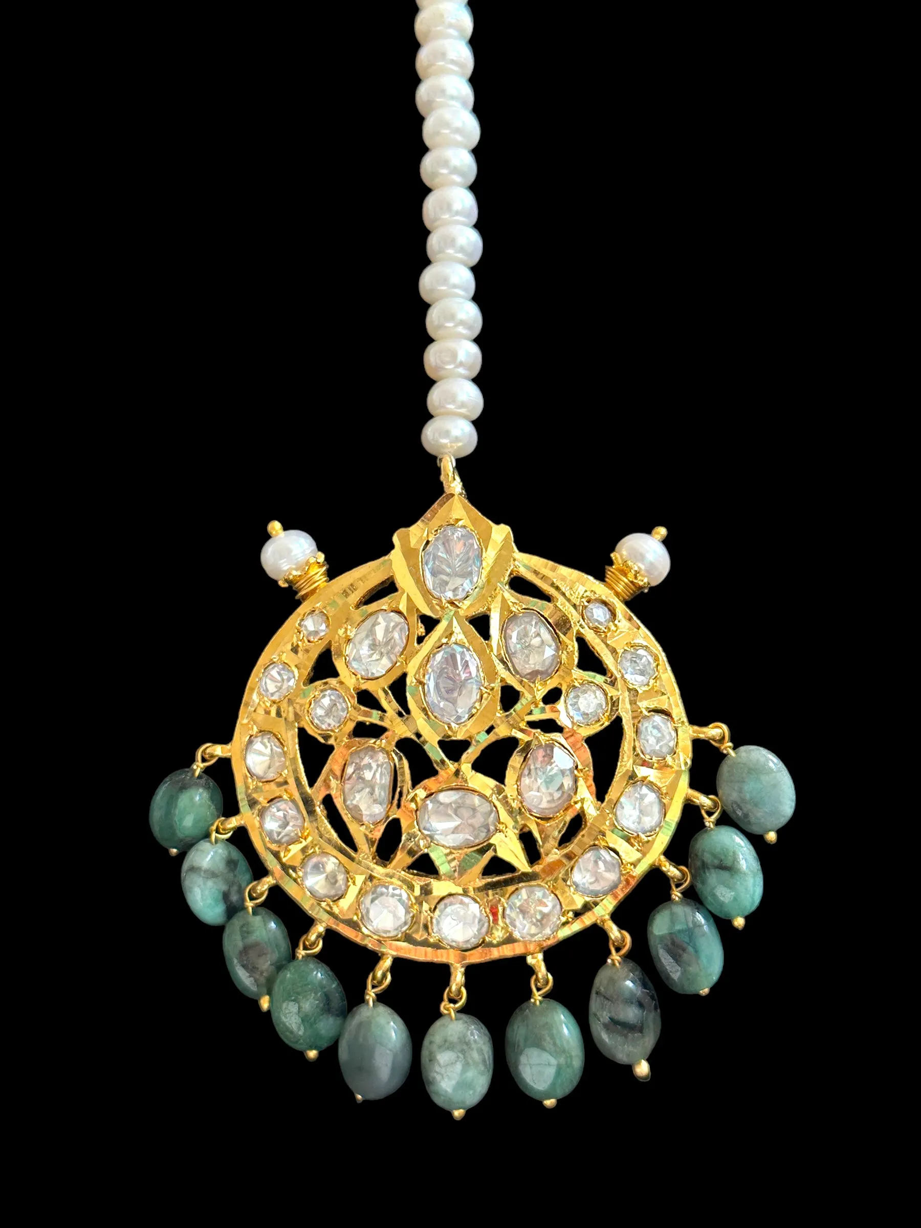 BR310 Bridal jadavi lacha , satlada  in moissanite and emeralds ( SHIPS IN 2 WEEKS )