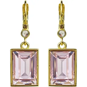 Brilliant Emerald Cut Leverback Earrings (Goldtone/Pixie Pink)