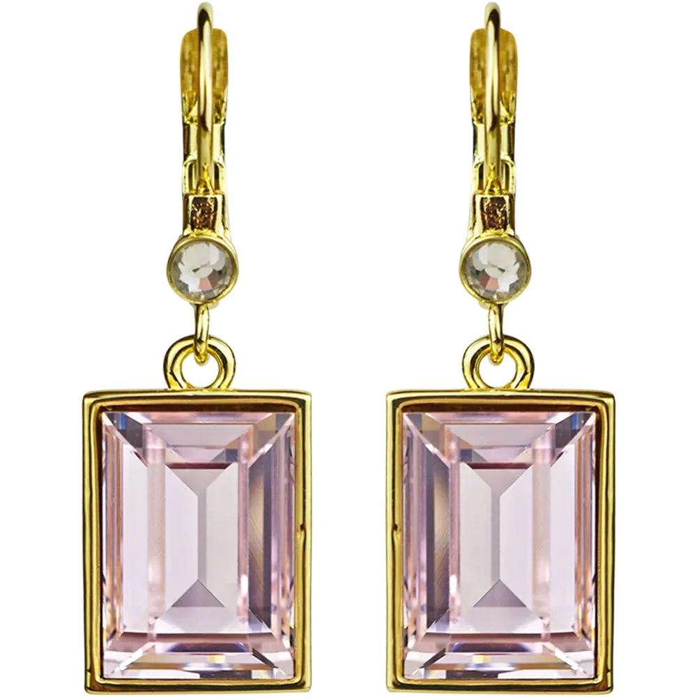 Brilliant Emerald Cut Leverback Earrings (Goldtone/Pixie Pink)