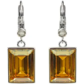 Brilliant Emerald Cut Leverback Earrings (Sterling Silvertone/Colorado Topaz)