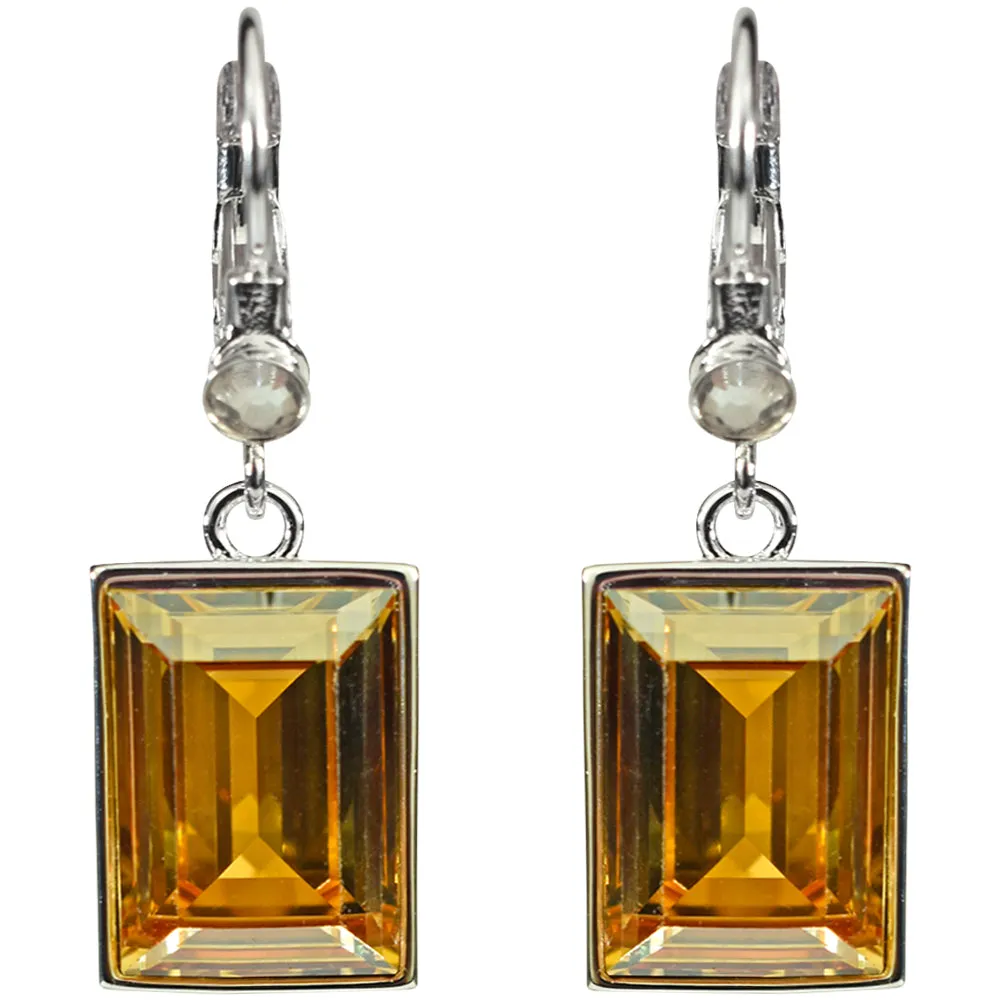 Brilliant Emerald Cut Leverback Earrings (Sterling Silvertone/Colorado Topaz)