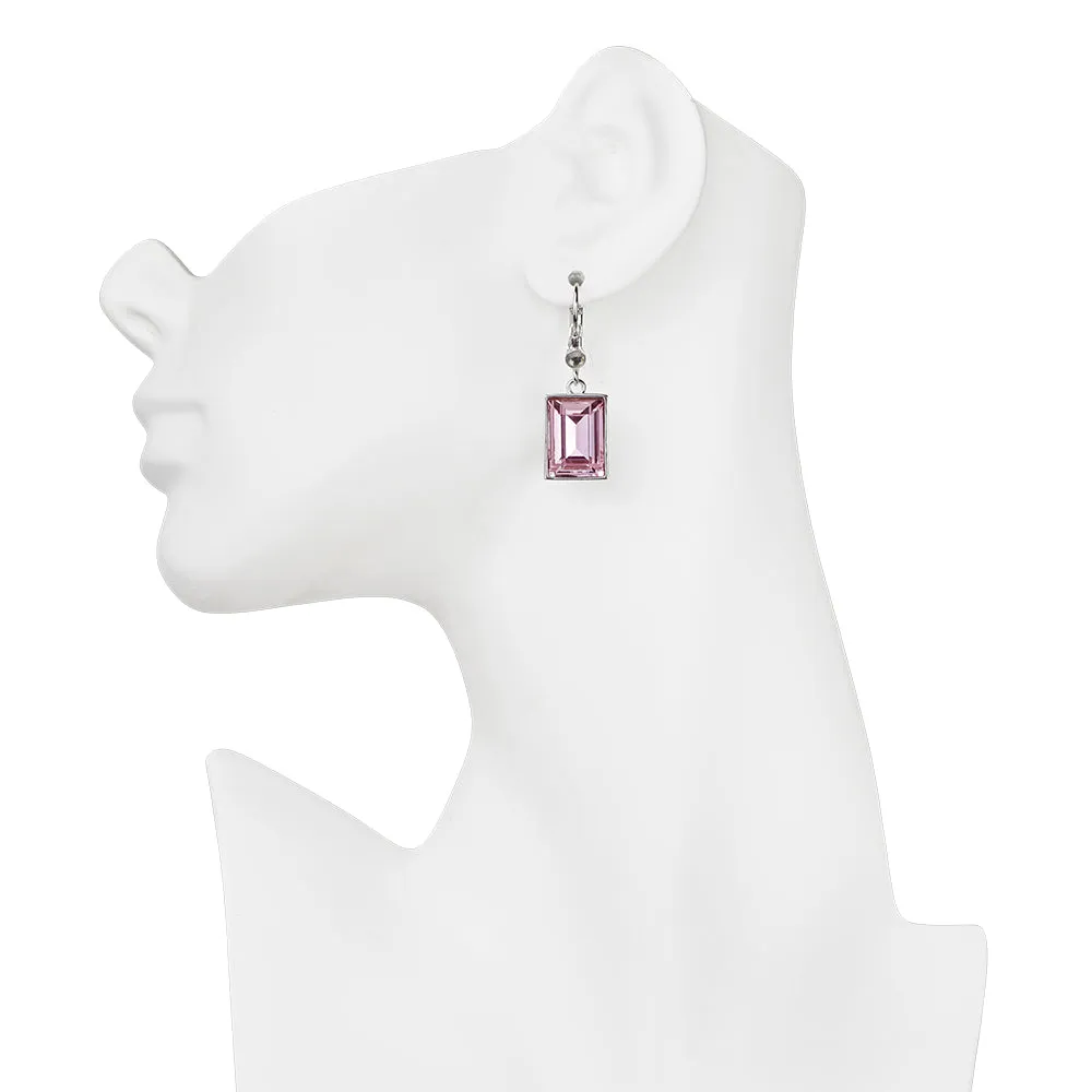 Brilliant Emerald Cut Leverback Earrings (Sterling Silvertone/Pixie Pink)