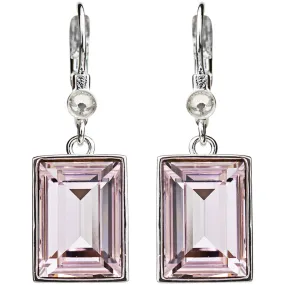 Brilliant Emerald Cut Leverback Earrings (Sterling Silvertone/Pixie Pink)