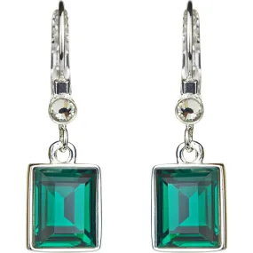 Brilliant Emerald Cut Petite Leverback Earrings (Sterling Silvertone/Emerald Green)