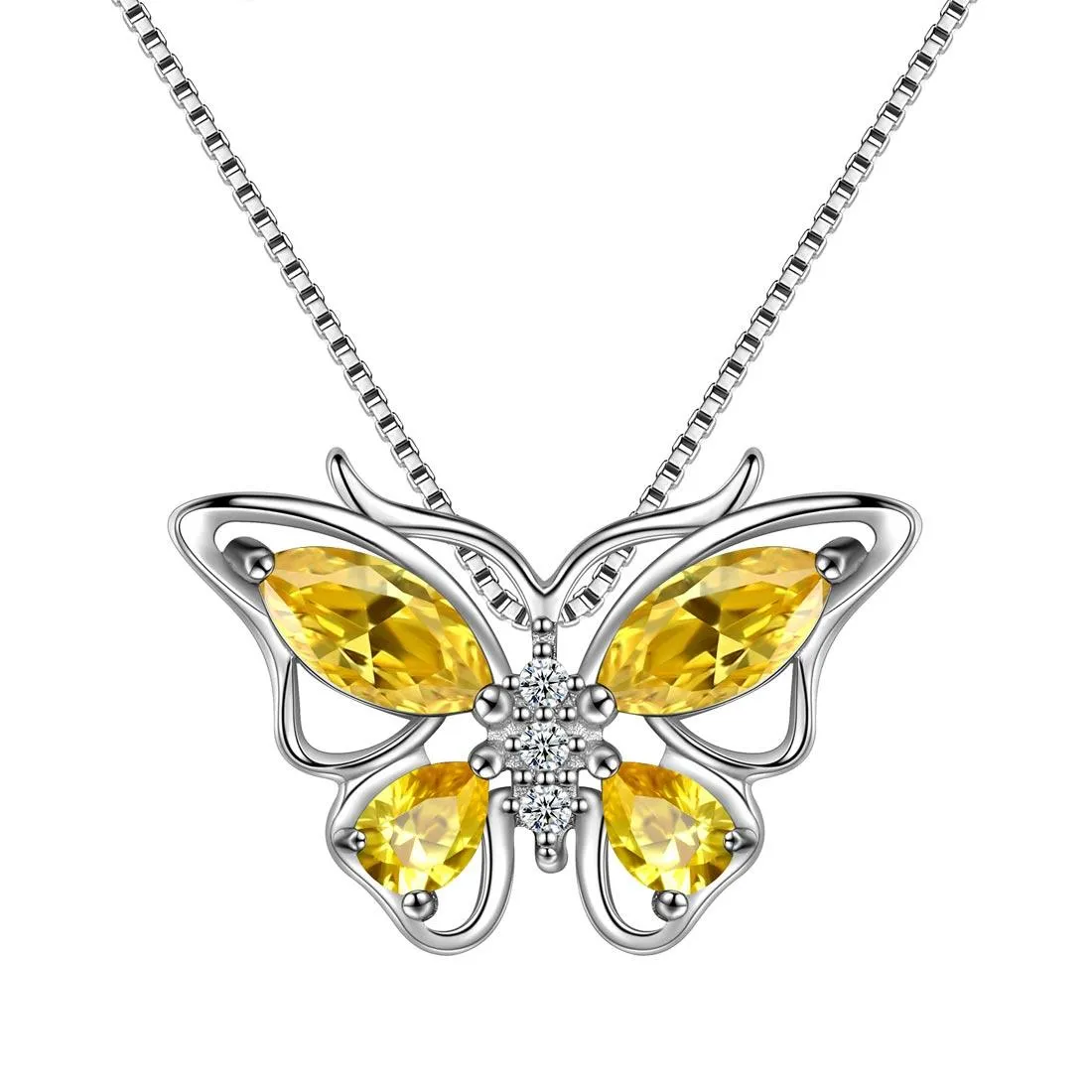 Butterfly Pendant Necklace Birthstone November Citrine Women Girls Jewelry Birthday Gift