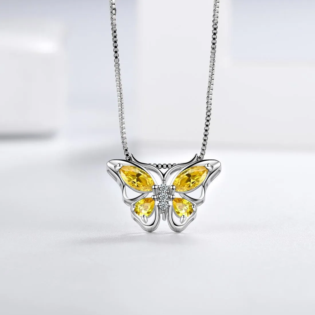 Butterfly Pendant Necklace Birthstone November Citrine Women Girls Jewelry Birthday Gift