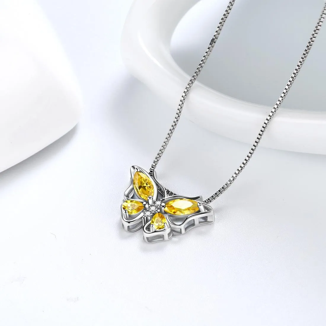 Butterfly Pendant Necklace Birthstone November Citrine Women Girls Jewelry Birthday Gift