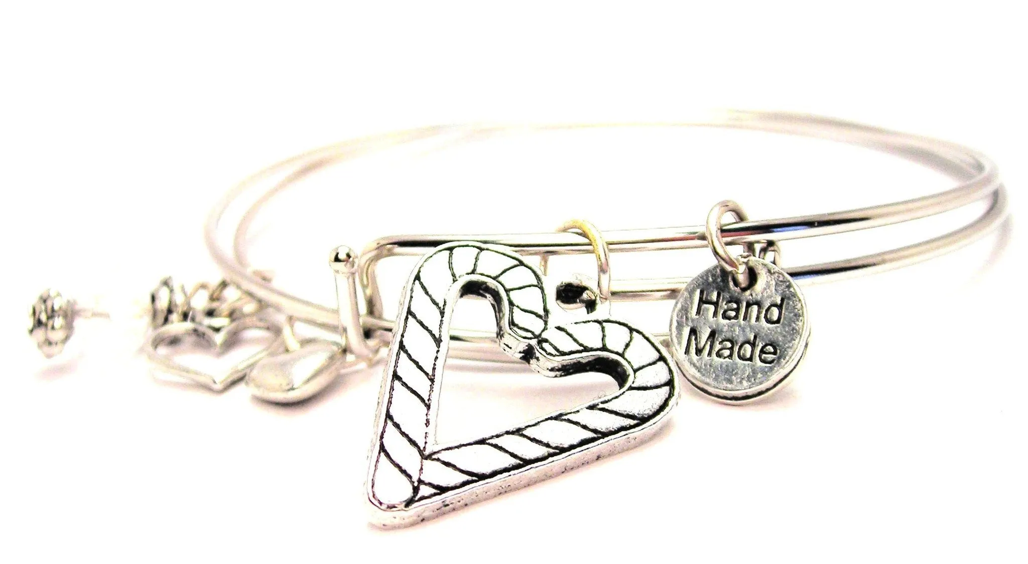 Candy Canes Making A Heart Expandable Bangle Bracelet Set