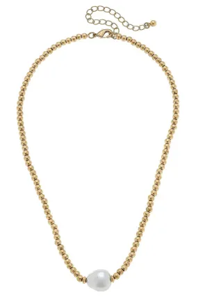 Canvas Greta Freshwater Pearl Necklace in Gold Ivory