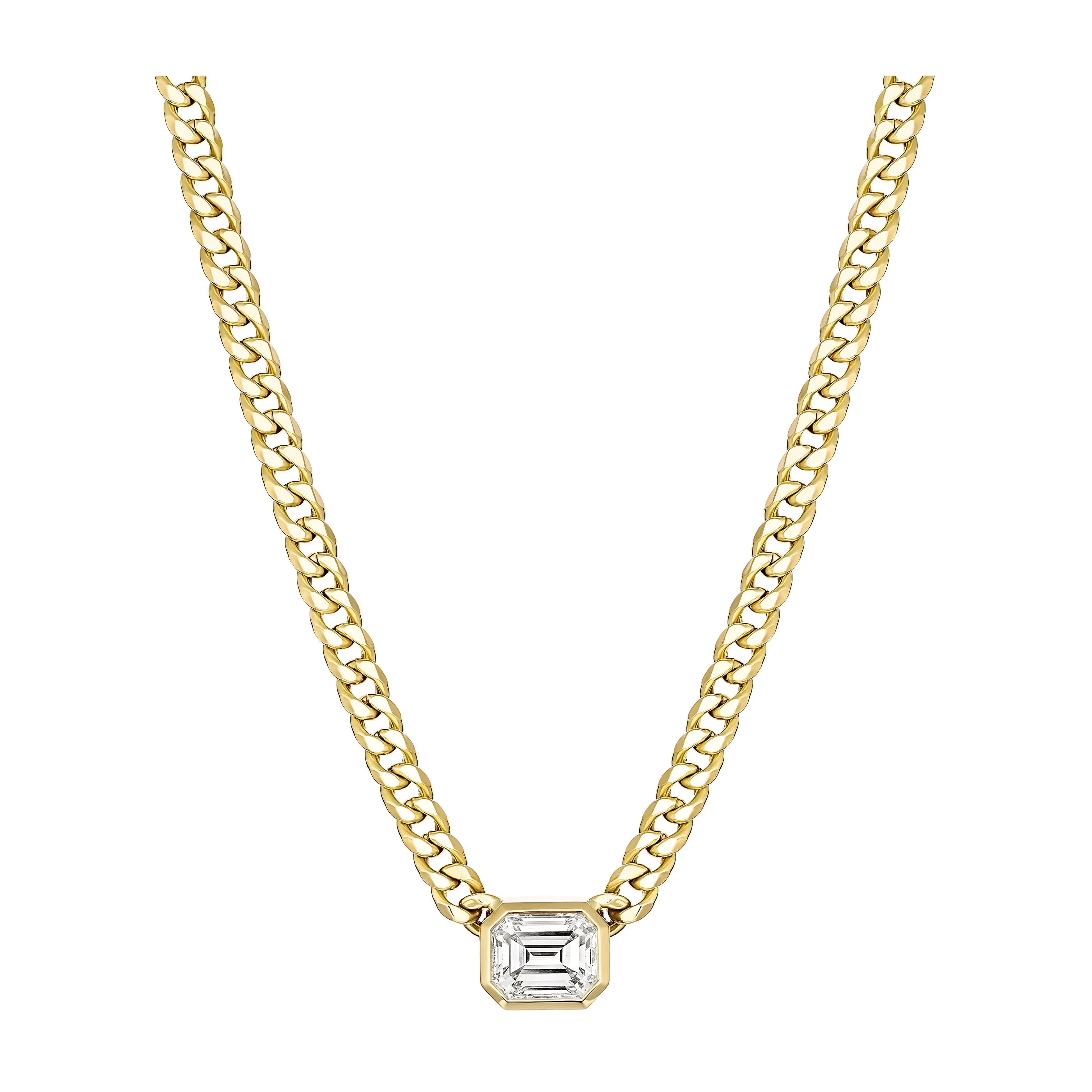 Capri Dreaming® Emerald Cut Diamond Bezel Set Cuban Necklace | 18K Yellow Gold