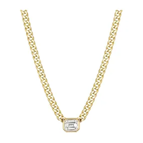 Capri Dreaming® Emerald Cut Diamond Bezel Set Cuban Necklace | 18K Yellow Gold