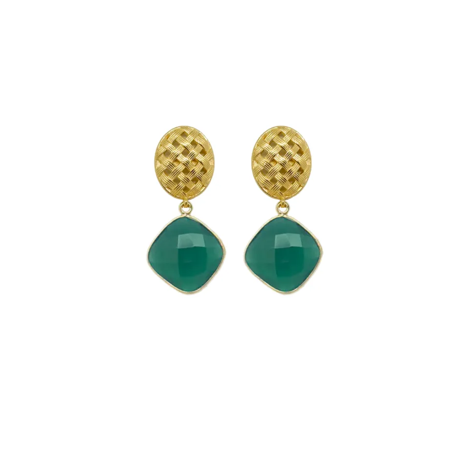 Catherine Gold Lattice & Emerald Earrings