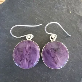 Charoite Round Sterling Silver Earrings