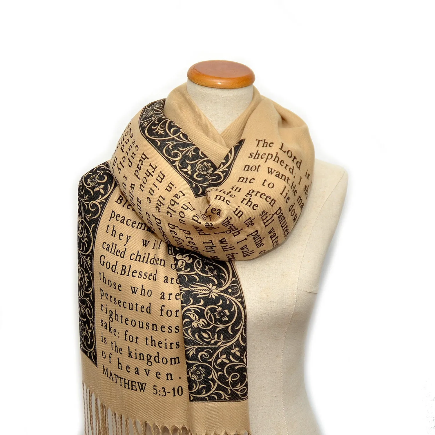 Christian Bible Verse Scarf (Psalm 23 and The Beatitudes Matthew 5:3–10)