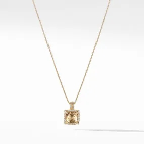 Châtelaine Pave Bezel Pendant Necklace with Champagne Citrine and Diamonds in 18K Gold mm