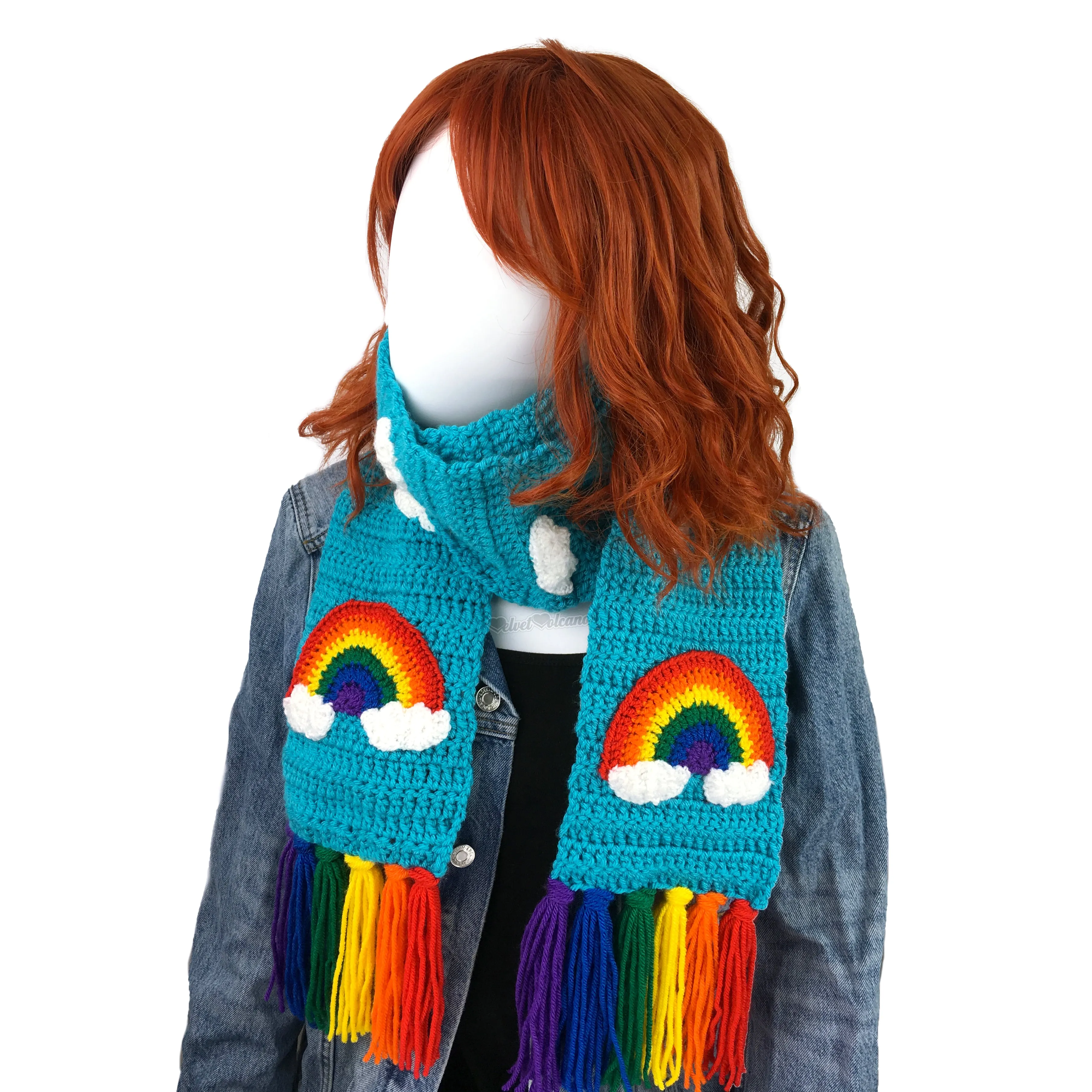 Chunky Bright Rainbow Cloud Scarf (Turquoise)