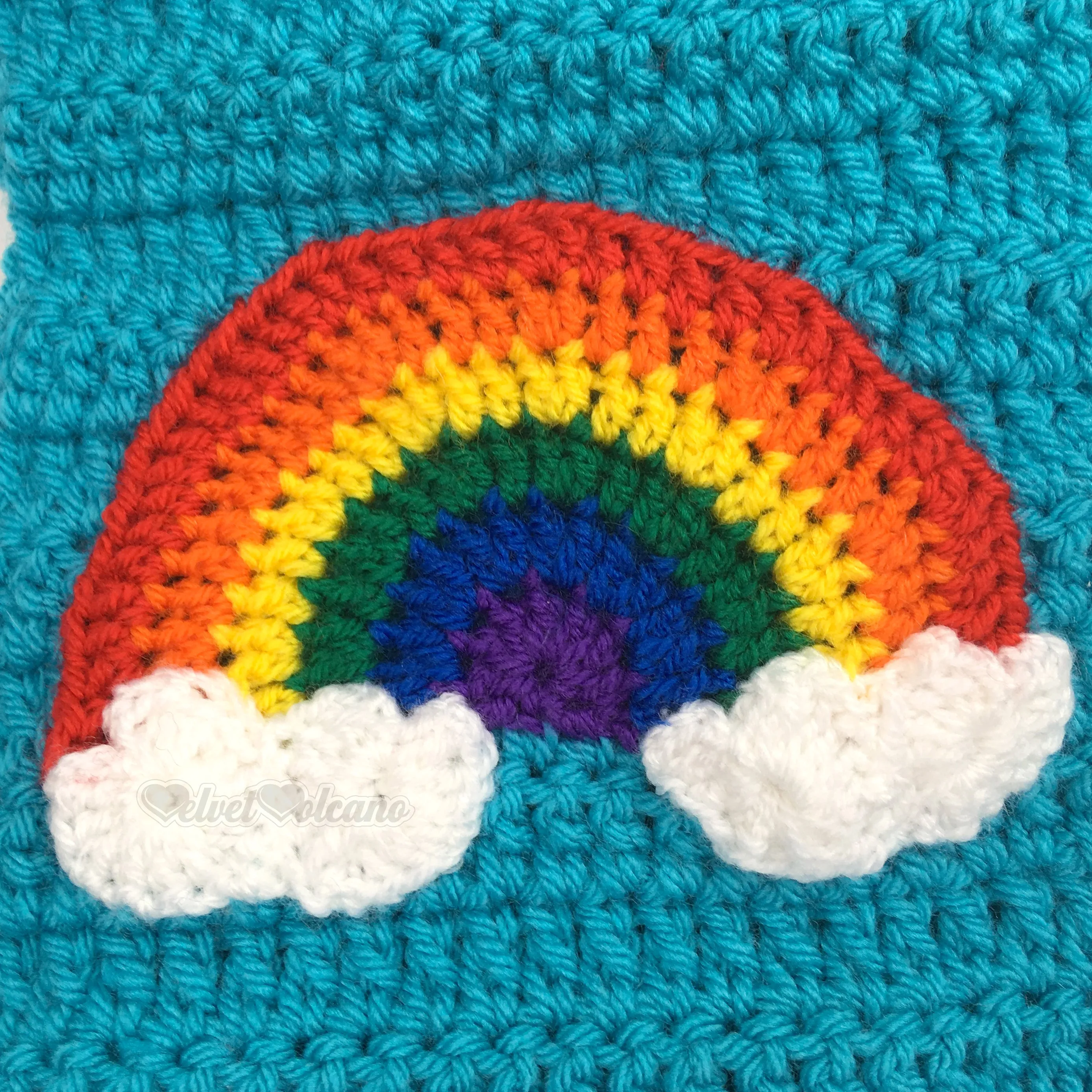 Chunky Bright Rainbow Cloud Scarf (Turquoise)