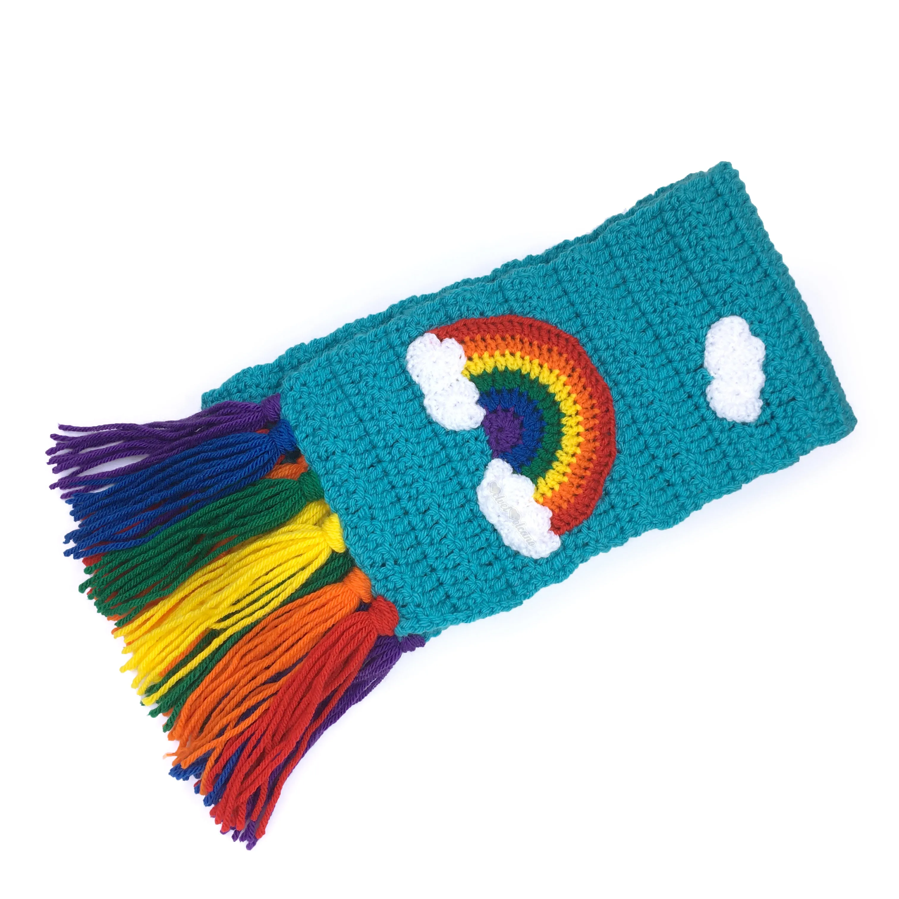 Chunky Bright Rainbow Cloud Scarf (Turquoise)