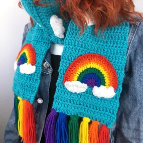 Chunky Bright Rainbow Cloud Scarf (Turquoise)