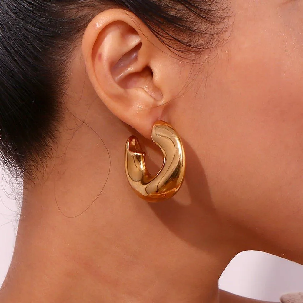 Chunky Gold & Silver Thick Hoop Earrings - Trendy Unisex Statement Earrings