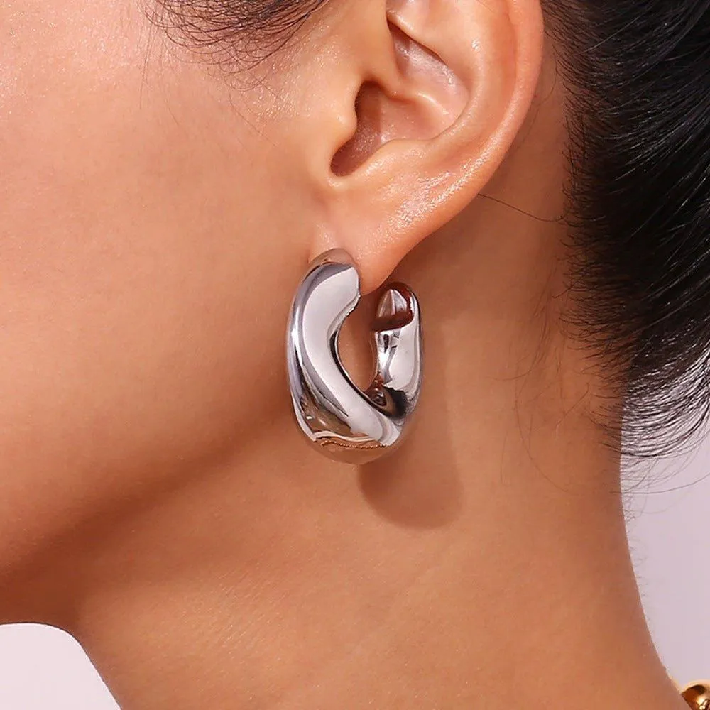 Chunky Gold & Silver Thick Hoop Earrings - Trendy Unisex Statement Earrings