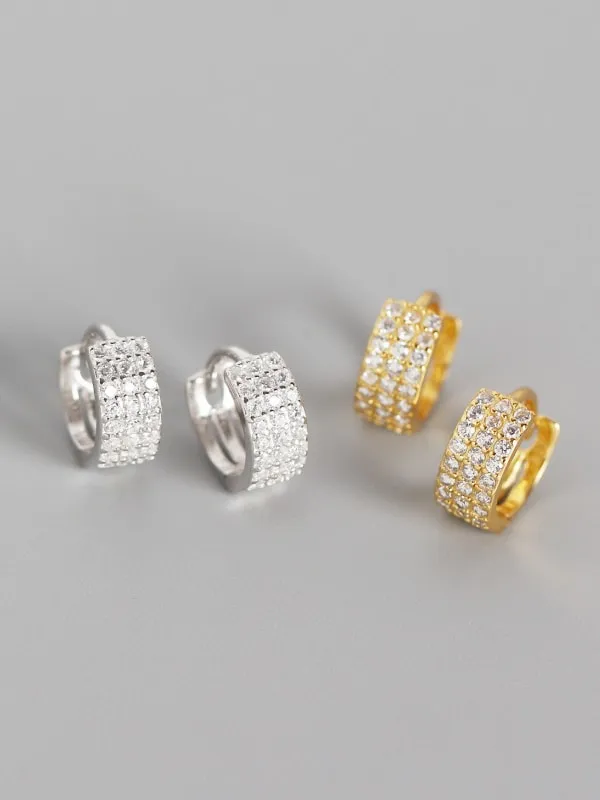 Chunky Pave Diamond CZ Huggie Hoop Earrings Hypoallergenic Luxury Jewelry