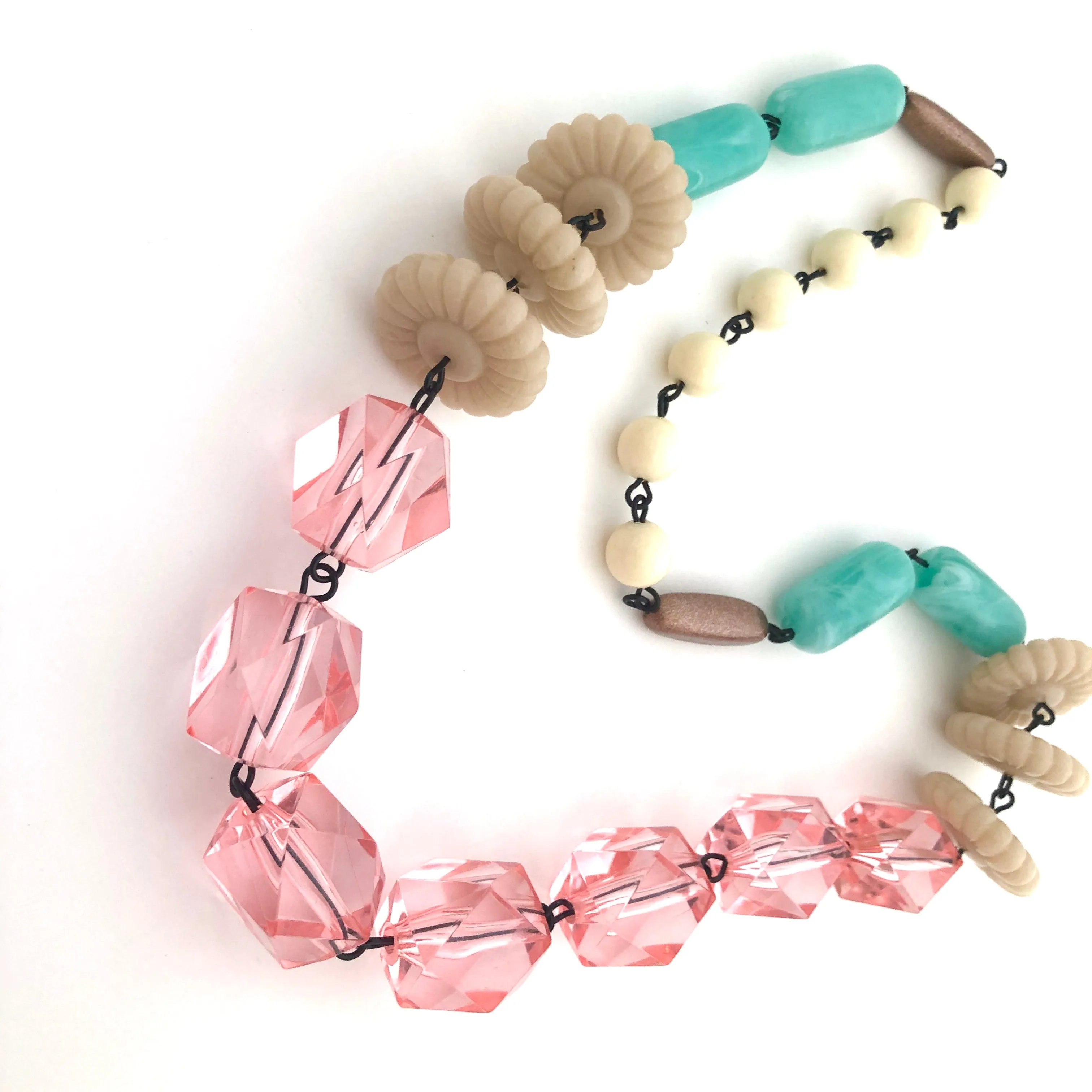 Chunky Pink Faceted & Cream Carmen Necklace