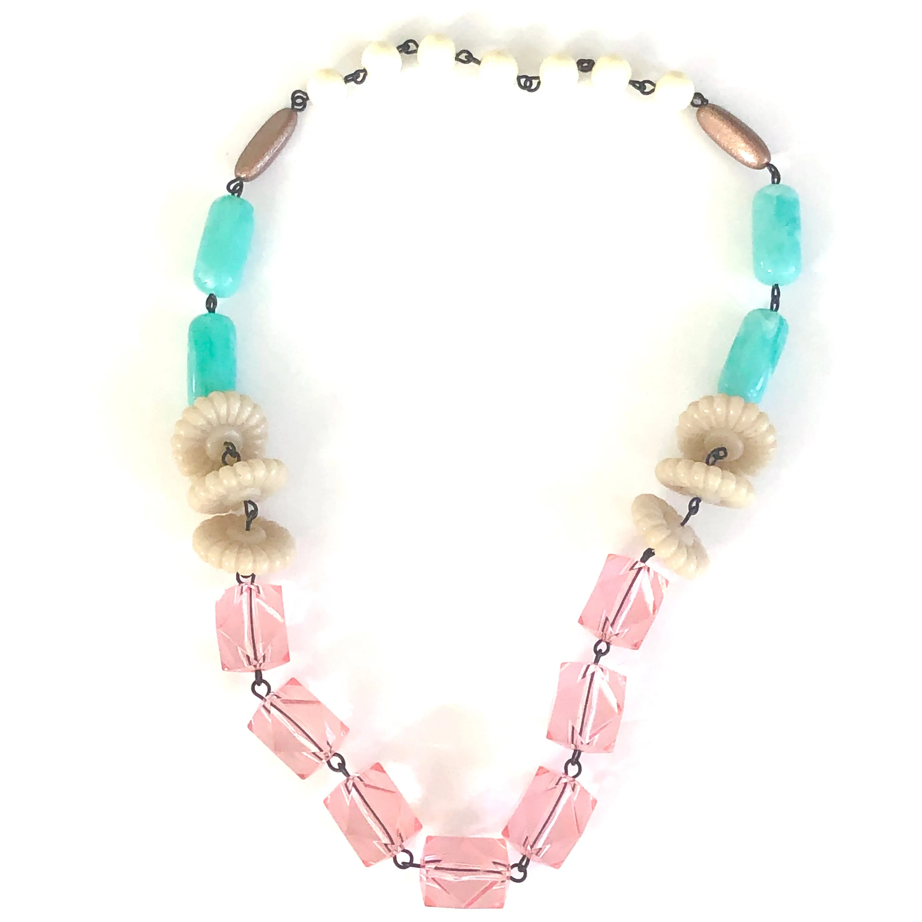 Chunky Pink Faceted & Cream Carmen Necklace