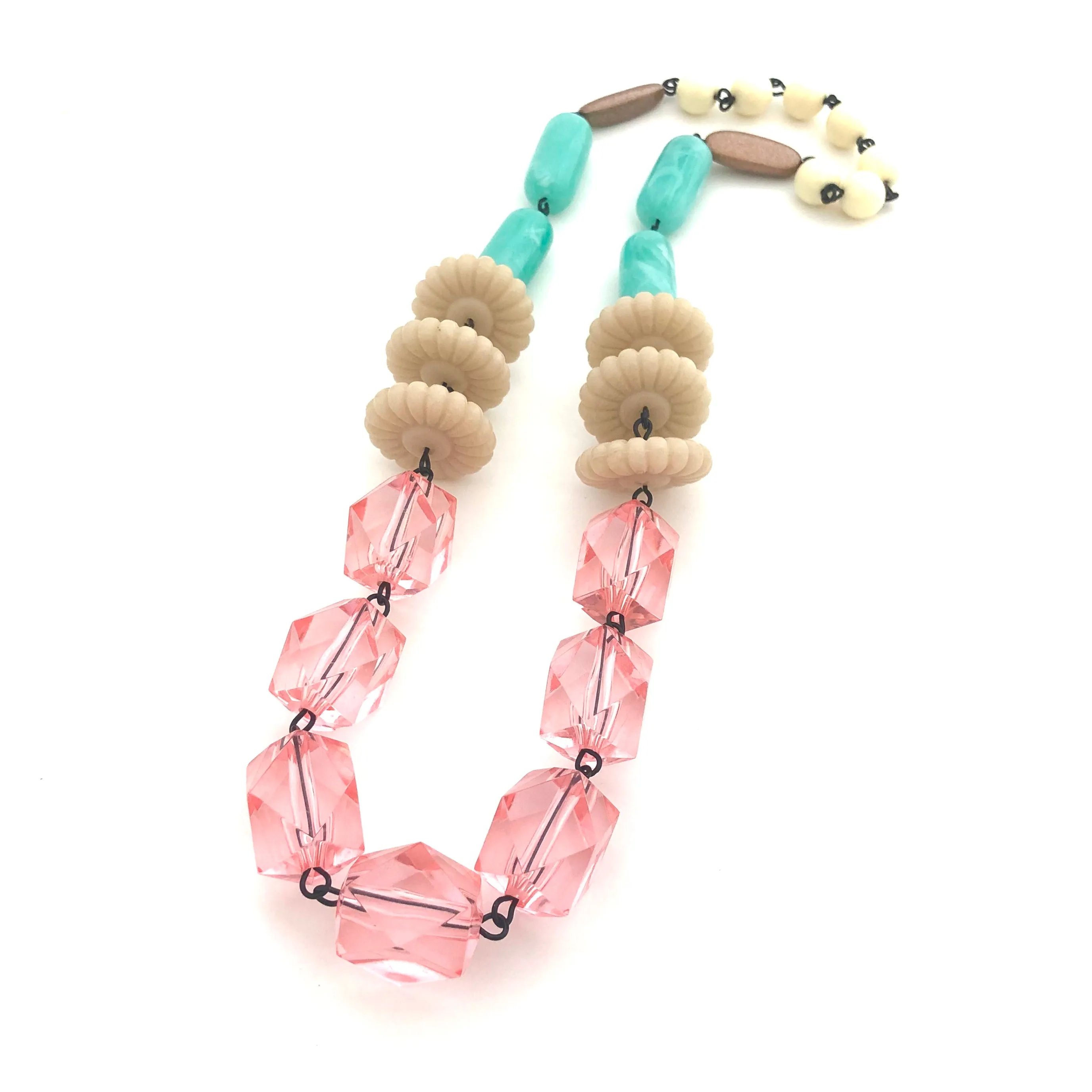 Chunky Pink Faceted & Cream Carmen Necklace