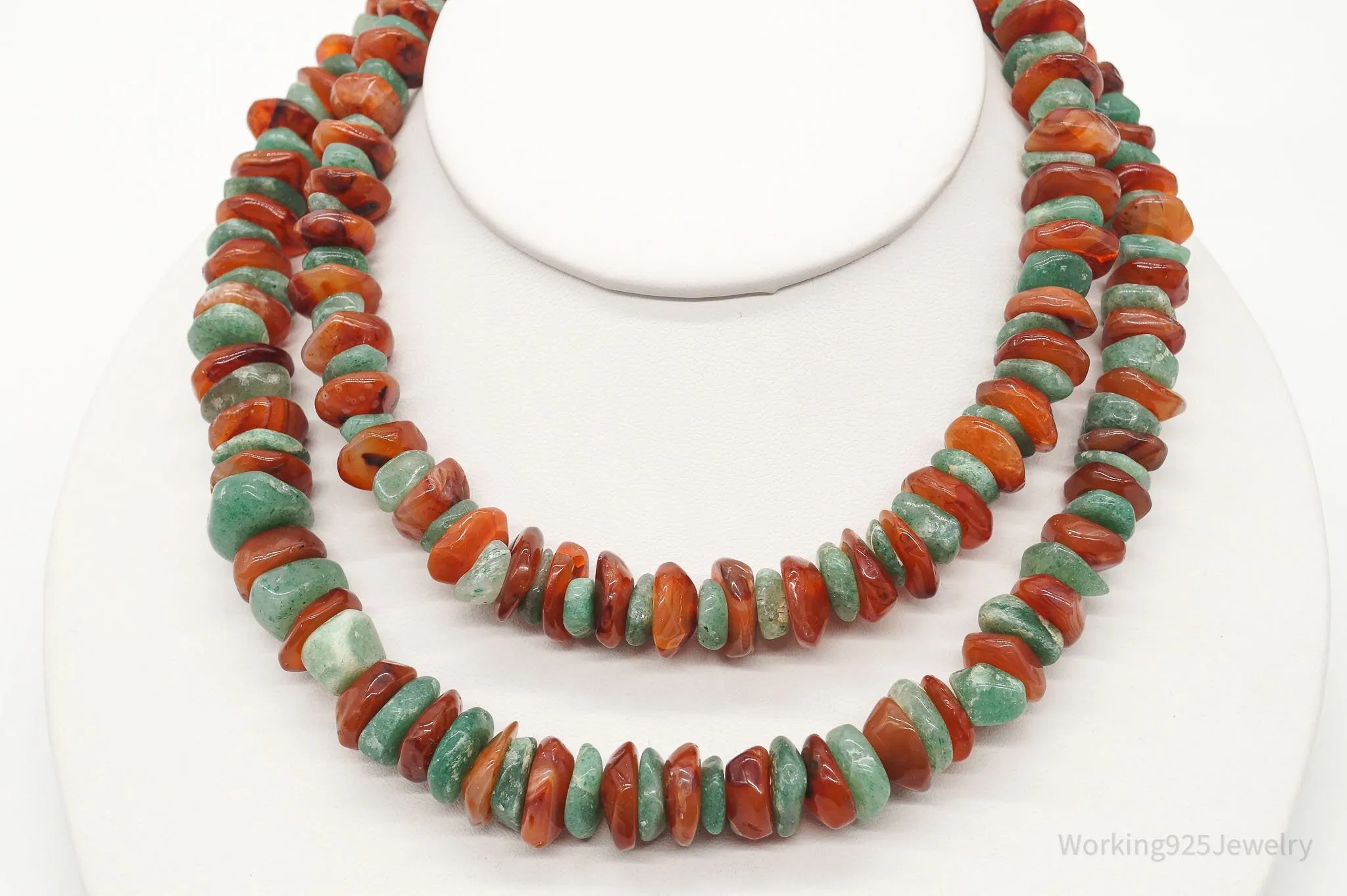 Chunky Vintage Aventurine Carnelian Beaded Necklace 30"