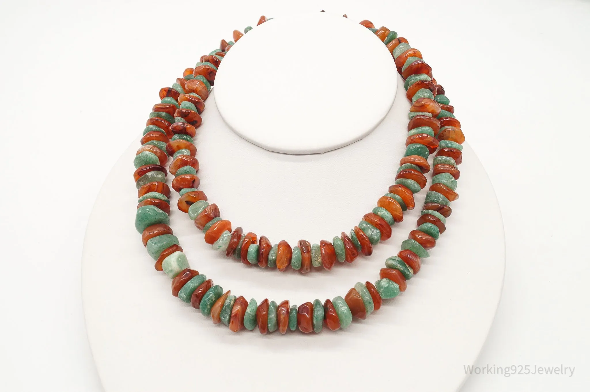 Chunky Vintage Aventurine Carnelian Beaded Necklace 30"