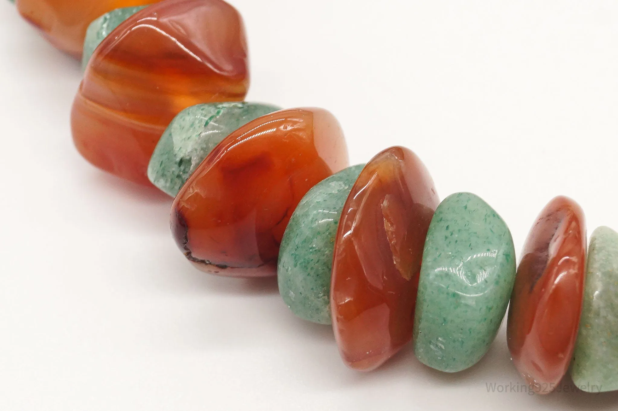 Chunky Vintage Aventurine Carnelian Beaded Necklace 30"