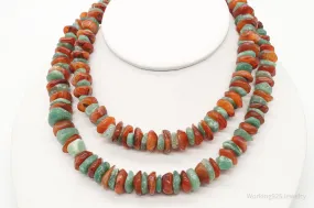 Chunky Vintage Aventurine Carnelian Beaded Necklace 30"