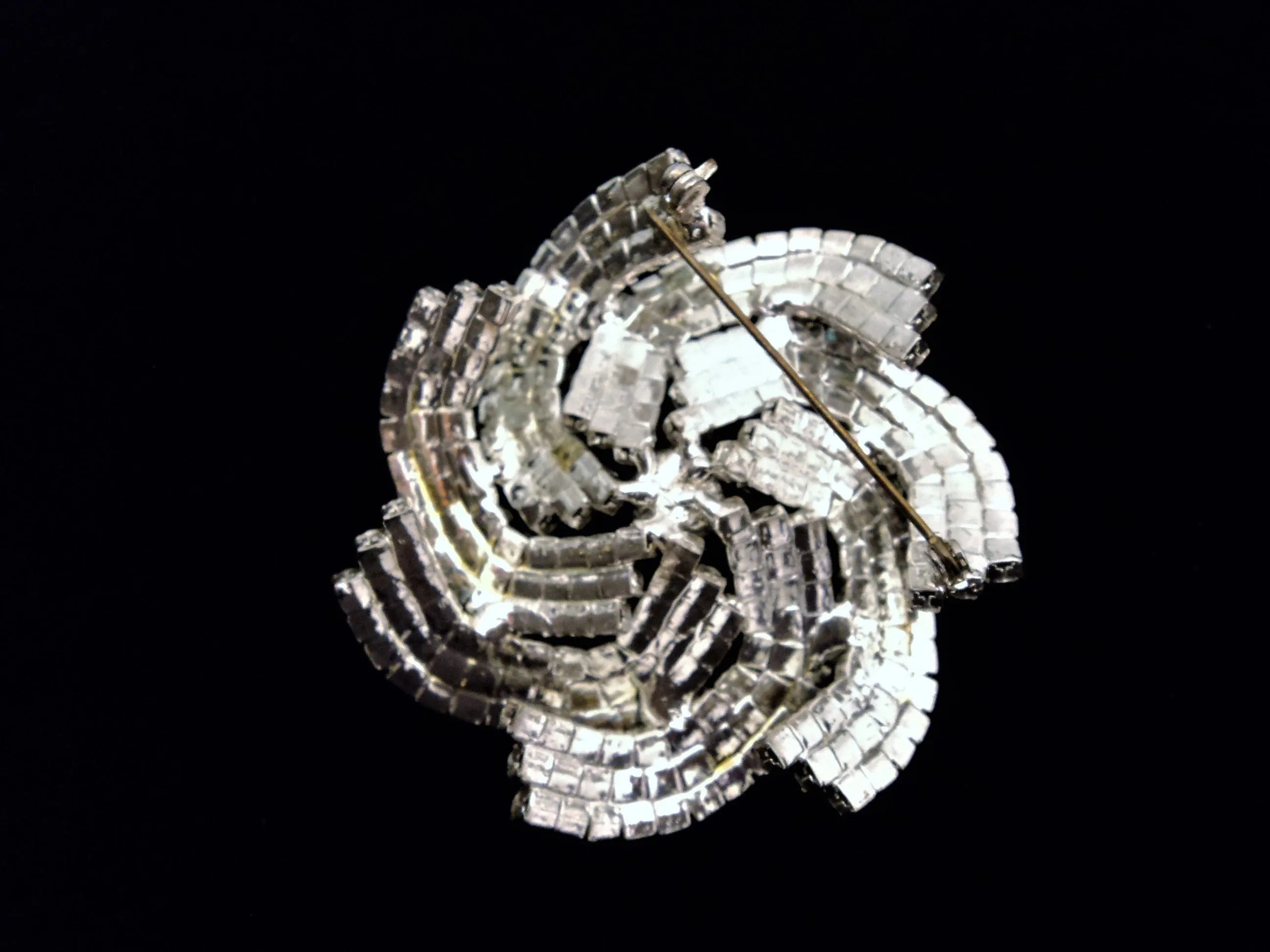 Circa 1950s-60s Aurora Borealis Large Swirl Flower Brooch