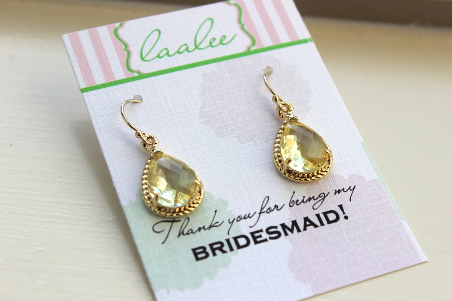 Citrine Earrings Yellow Gold Earrings - Bridesmaid Thank you Note Card - Citrine Bridesmaid Jewelry Citrine Wedding Jewelry Bridesmaid Gift