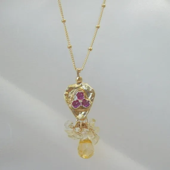 Citrine Hammered Gold Filled Protection Necklace