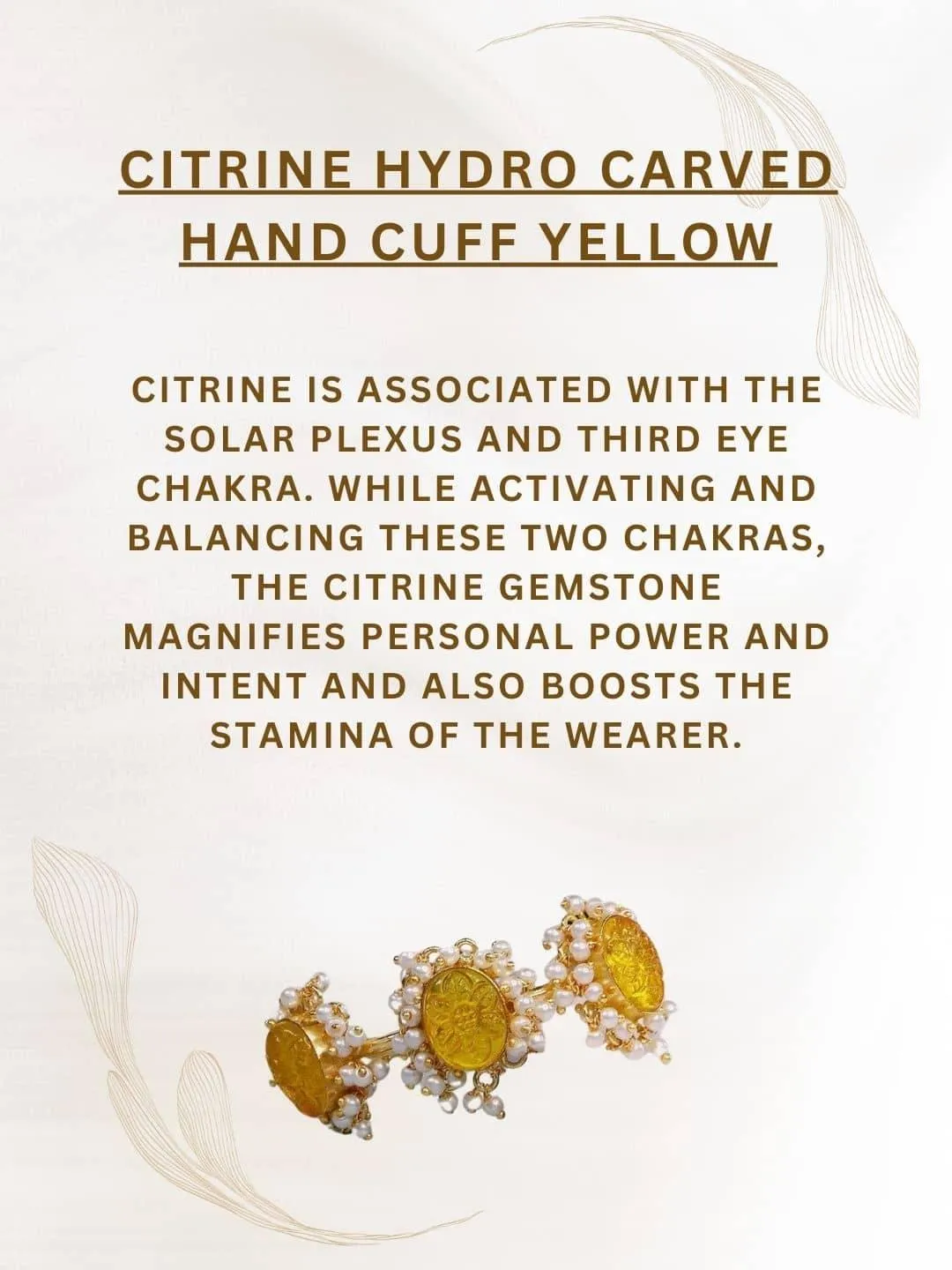 Citrine Hydro Carved Hand Cuff Yellow