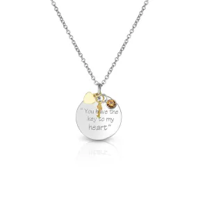 Citrine November Swarovski Elements Birthstone Crystal Key To My Heart Necklace