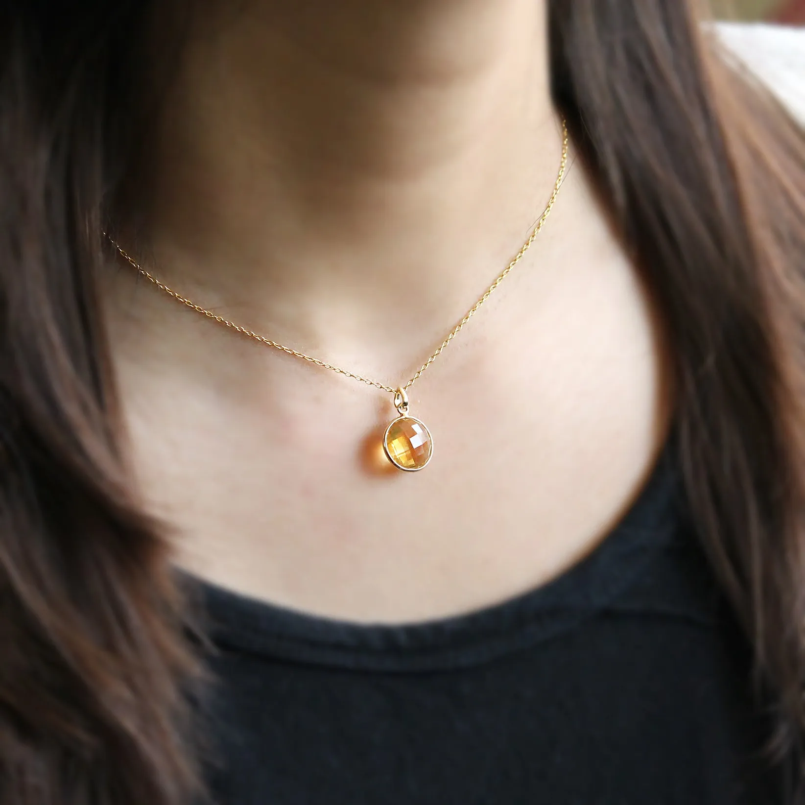 Citrine Pendant Necklace 18k Solid Yellow Gold