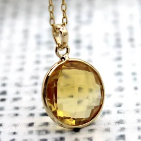 Citrine Pendant Necklace 18k Solid Yellow Gold