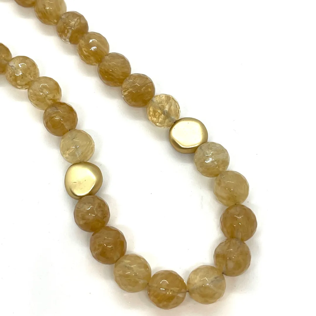 Citrine Quartz With Matte Gold Flat Bead Necklace