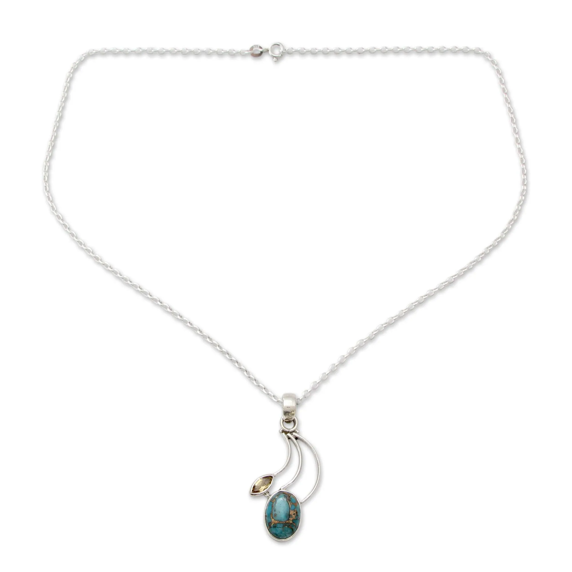 Citrine Silver Necklace with Composite Turquoise - Modern Mystique | NOVICA