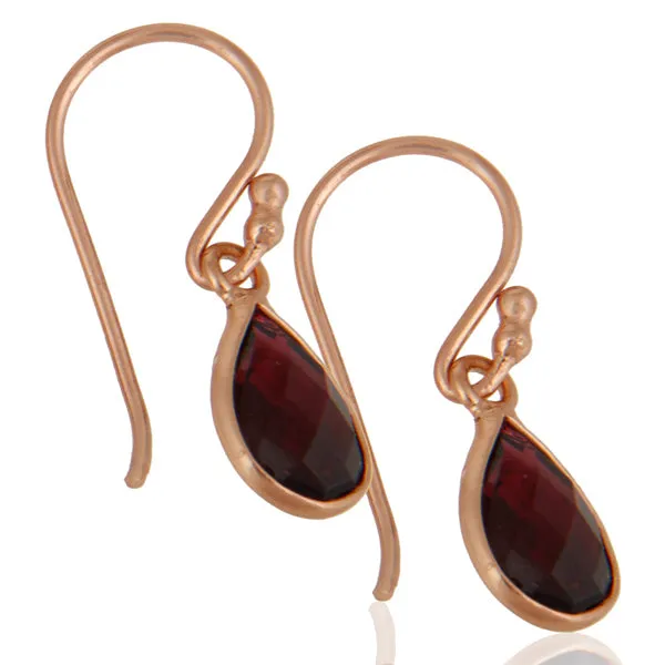 Classic Garnet Pear shaped Earrings in Rose gold finish