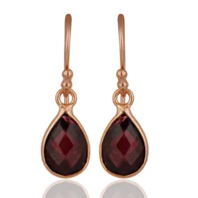 Classic Garnet Pear shaped Earrings in Rose gold finish