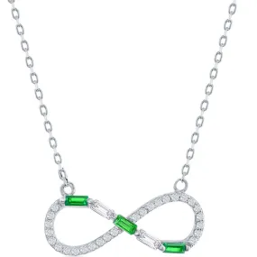 Classic Women's Necklace - Sterling White and Emerald Baguette CZ Infinity | M-6952