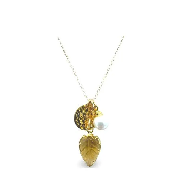 Cluster Necklace: Citrine Leaf, Pearl and Coin (NGCL734CT)