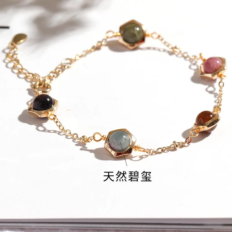 Colorful Crystal Tourmaline Bracelet for Women's Wealth Transfer